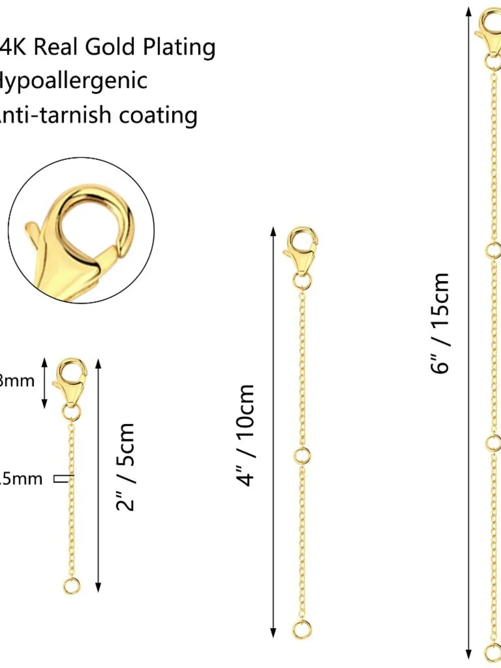 Gold Necklace Extenders,14K Gold Chain Extenders with Lobster Clasp, Durable Pla